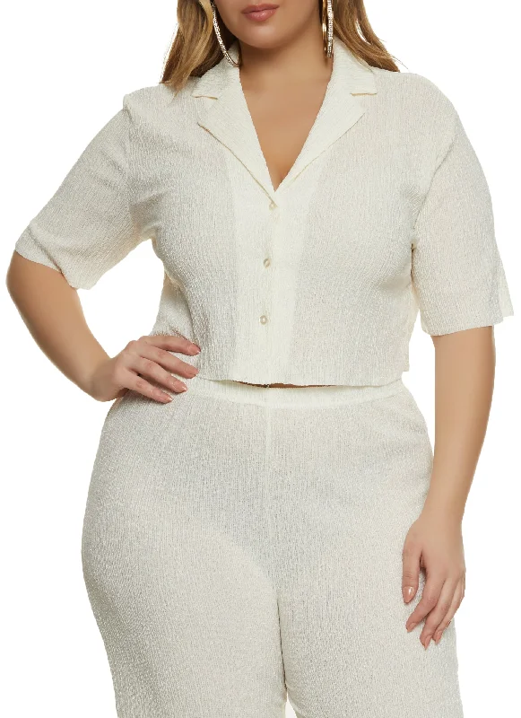 Plus Size Textured Knit Button Front Shirt