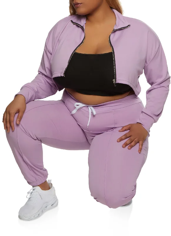 Plus Size Cropped Mock Neck Zip Up Sweatshirt