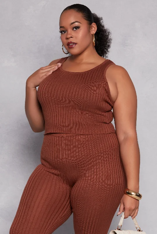 Plus Size Daisy Ribbed Knit Tank Top