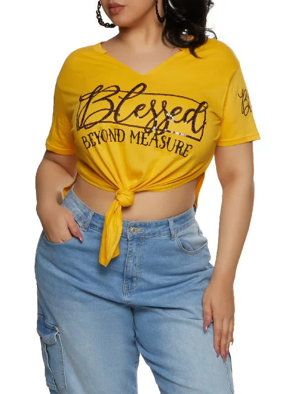 Plus Size Blessed Beyond Measure Hanky Hem Graphic Tee