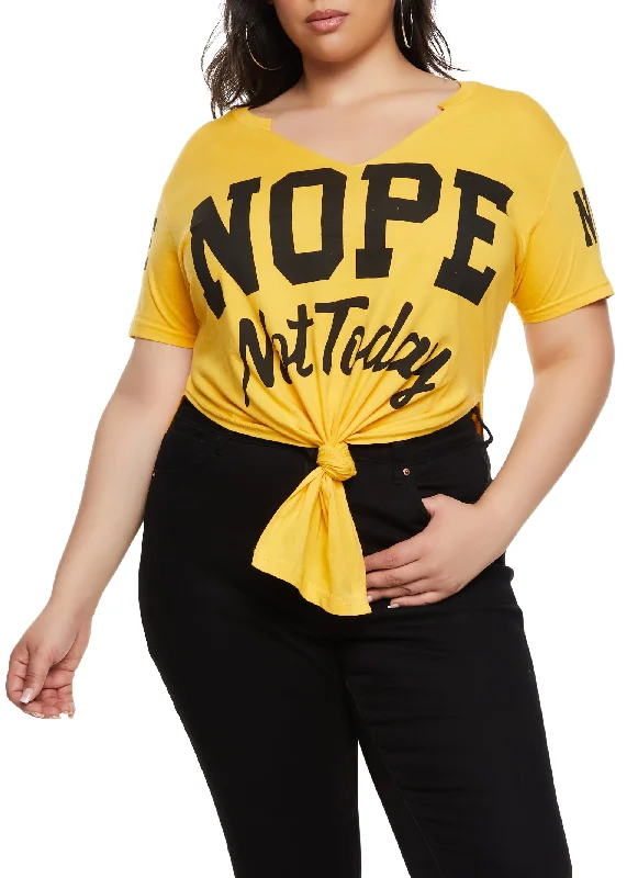 Plus Size Nope Not Today Knot Front Tunic Tee