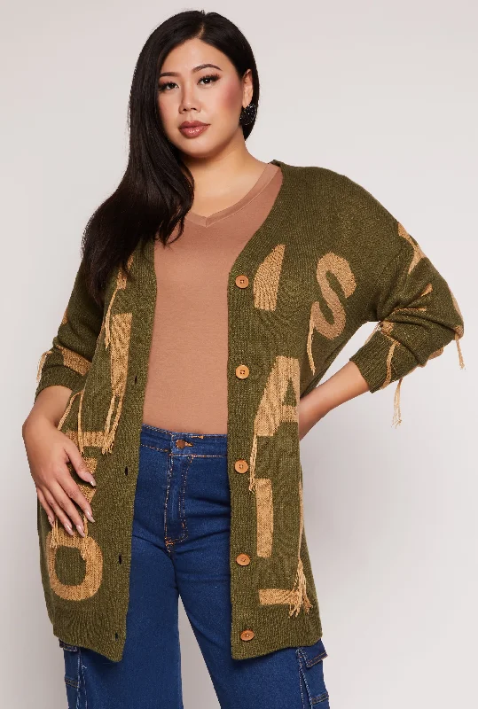 Plus Size Alphabet Fringe Detail Cardigan