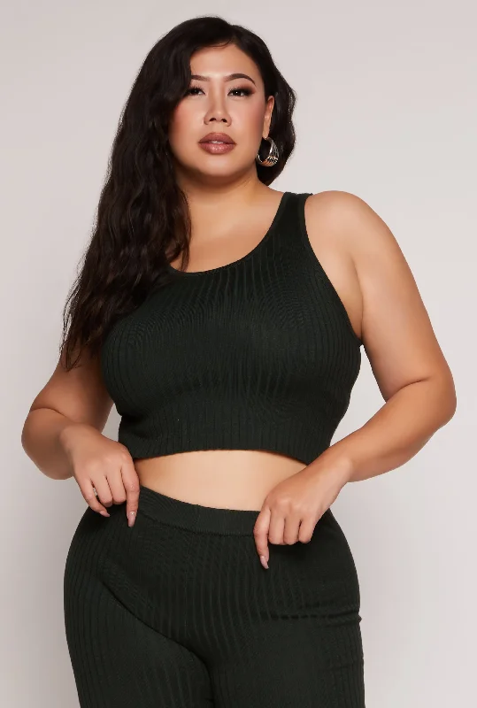 Plus Size Daisy Ribbed Knit Tank Top