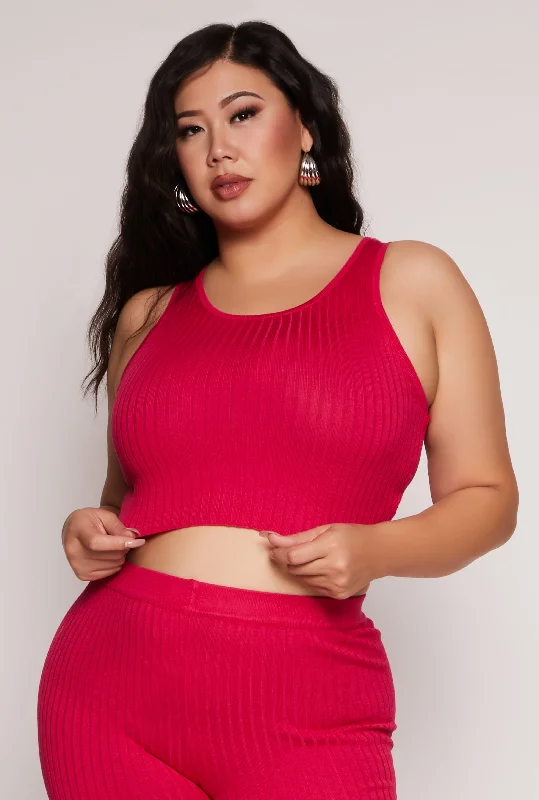 Plus Size Daisy Ribbed Knit Tank Top