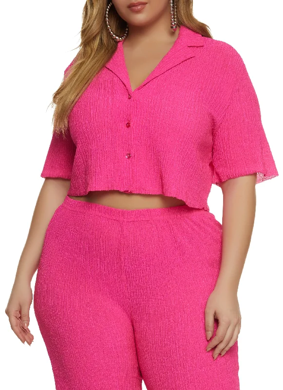 Plus Size Textured Knit Button Front Shirt