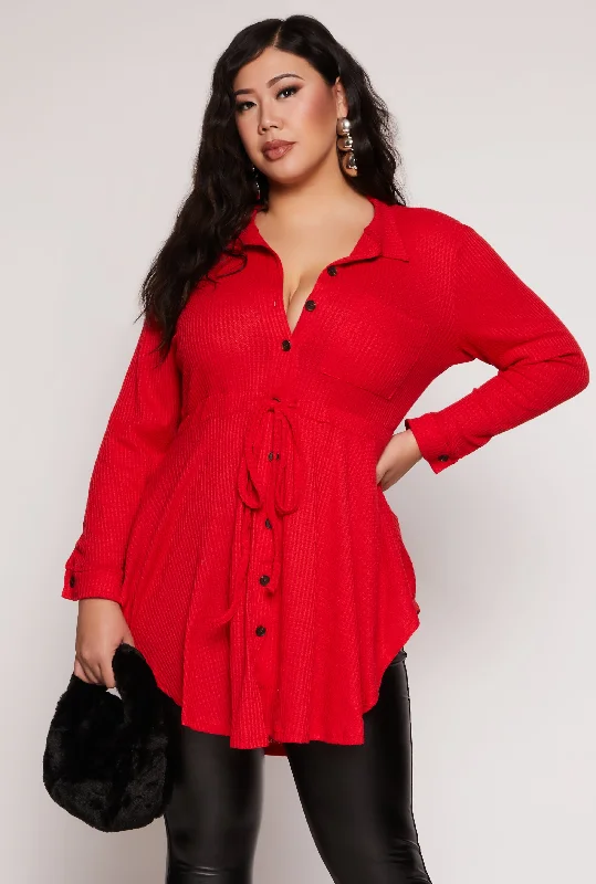 Plus Size Button Front Peplum Top