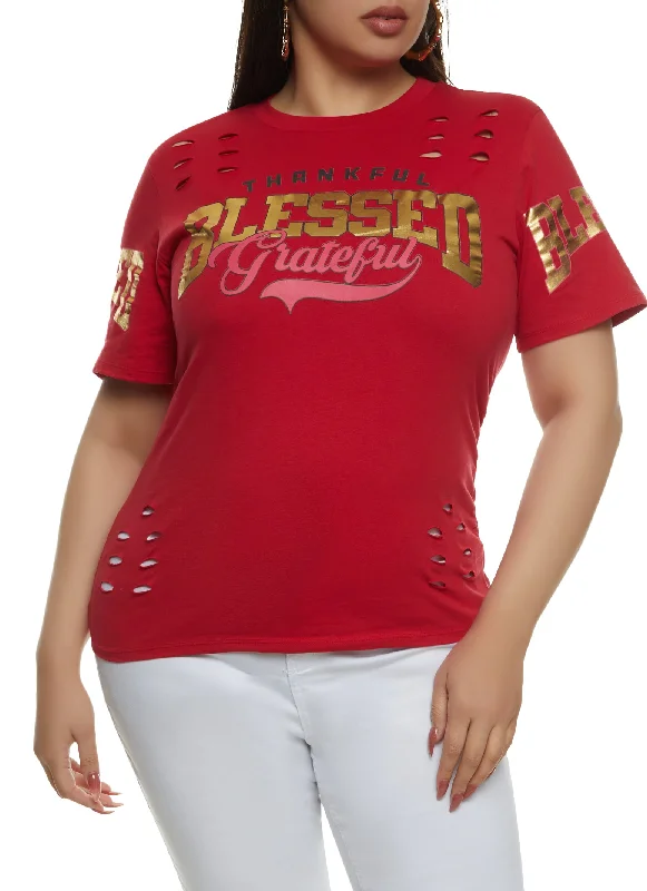 Plus Size Laser Cut Blessed Foil Graphic Tee