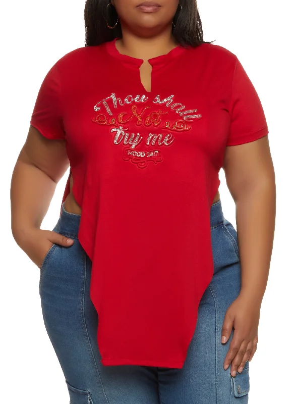 Plus Size Thou Shall Not Try Me Rhinestone Tunic Top