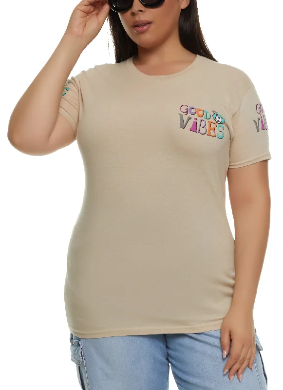 Plus Size Good Vibes Bear Graphic T Shirt