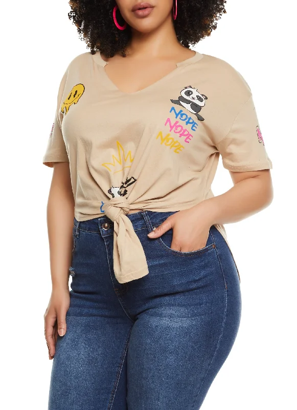 Plus Size Nope Not Today Smiley Hanky Hem Graphic Tee