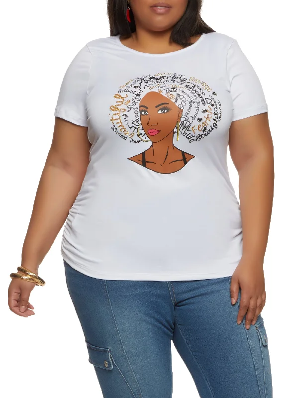 Plus Size Beautiful Afro Rhinestone Graphic Tee