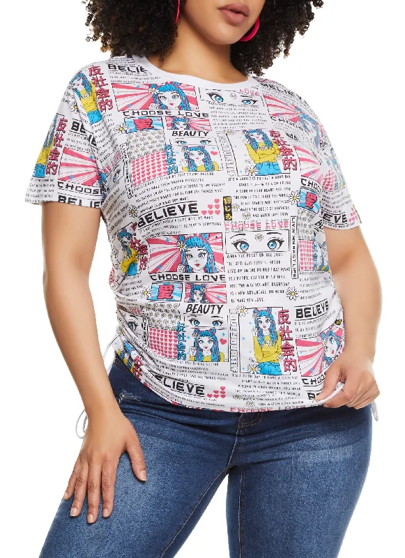 Plus Size Believe Anime Ruched Graphic Tee