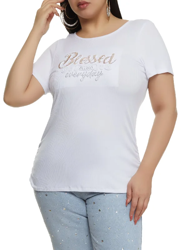 Plus Size Blessed All Day Everyday Rhinestone Embossed Tee