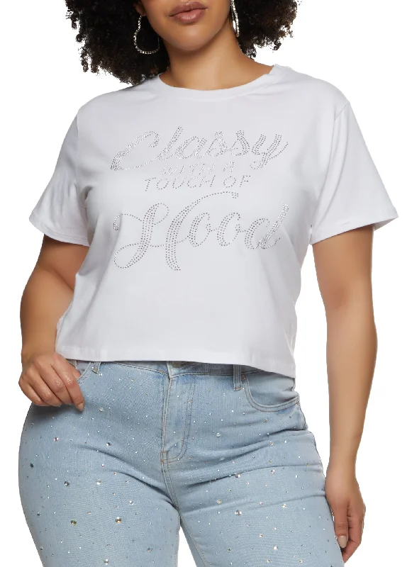 Plus Size Classy Rhinestone Graphic Tee