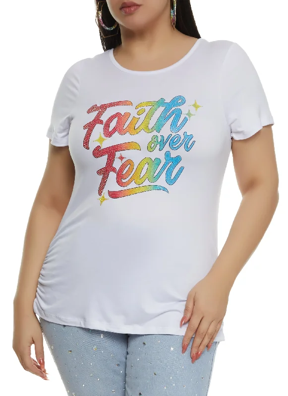 Plus Size Faith Over Fear Rhinestone Graphic Tee