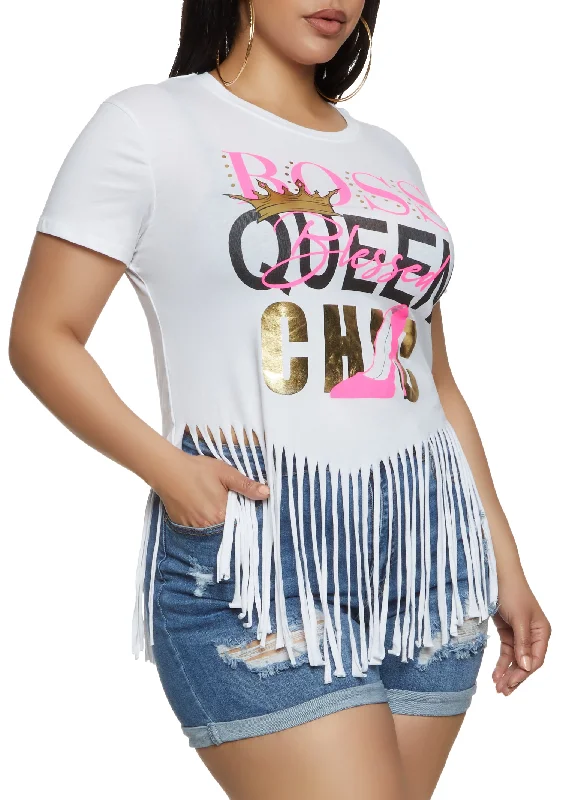 Plus Size Fringe Boss Queen Chic Foil Graphic Tee