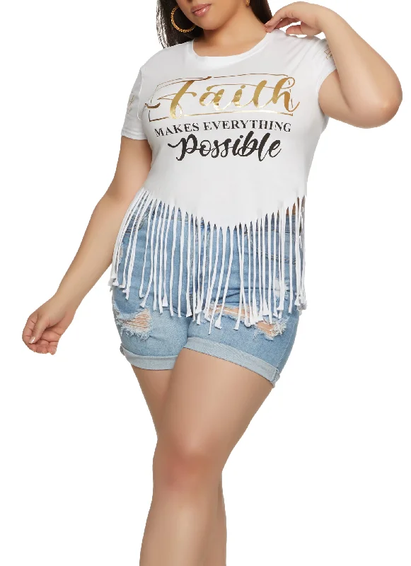 Plus Size Fringe Faith Makes Everything Possible Foil Tee