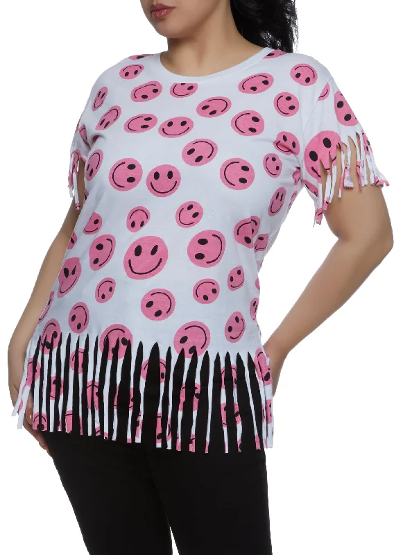 Plus Size Fringe Smiley Graphic Tee