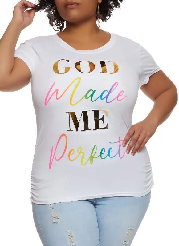 Plus Size God Made Me Perfect Embossed Foil Graphic Tee