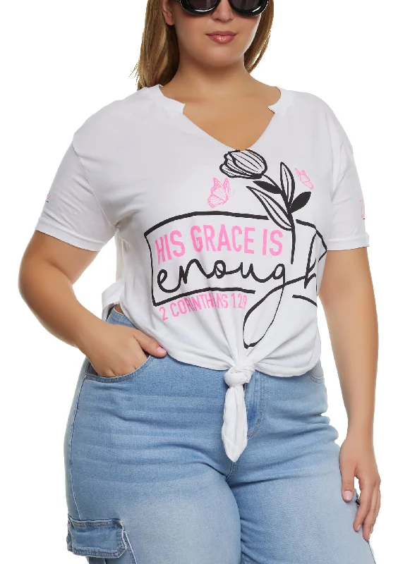 Plus Size His Grace Is Enough Hanky Hem Graphic Tee