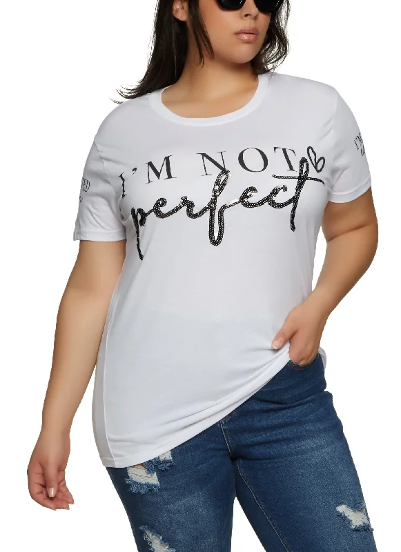 Plus Size Im Not Perfect Sequin Graphic Tee