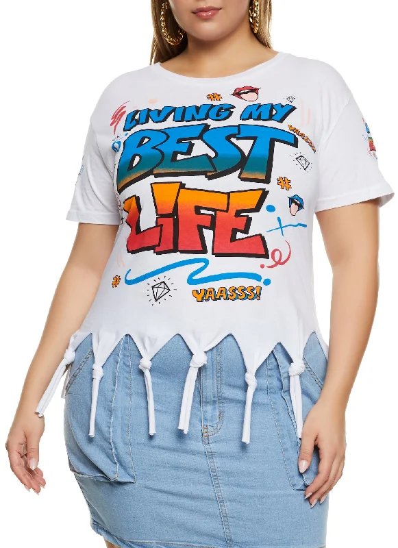 Plus Size Knotted Fringe Living My Best Life Graphic Tee