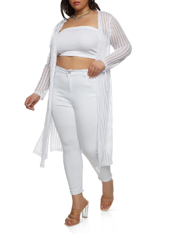 Plus Size Long Sleeve Mesh Detail Duster