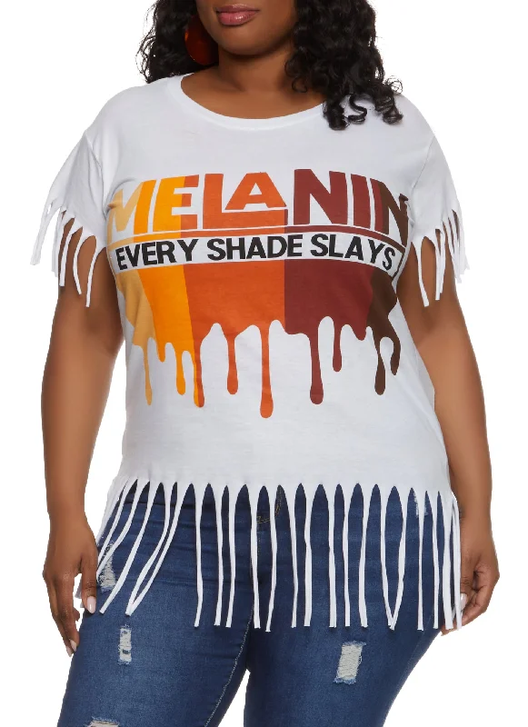 Plus Size Melanin Every Shade Slays Fringe Graphic Tee