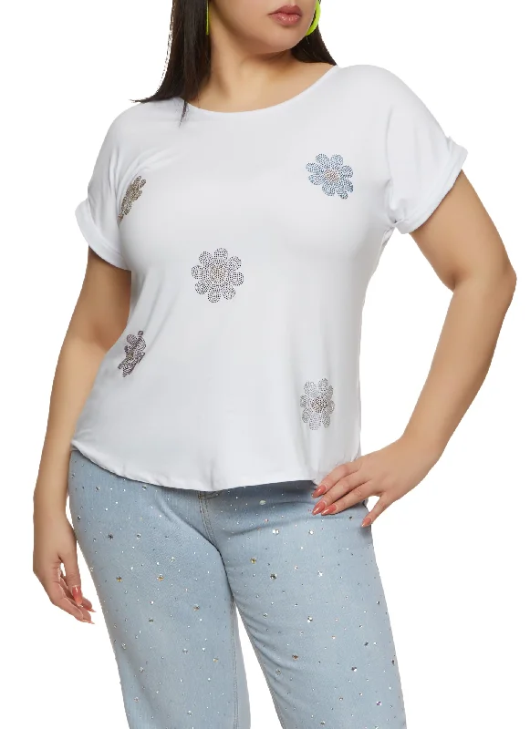 Plus Size Rhinestone Daisy Graphic Tee