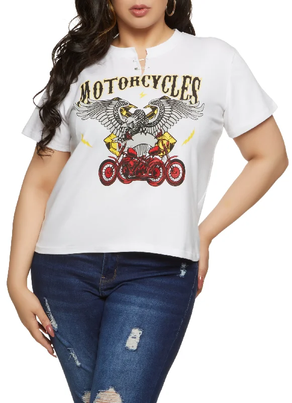 Plus Size Safety Pin Motorcycles Graphic T Shirt