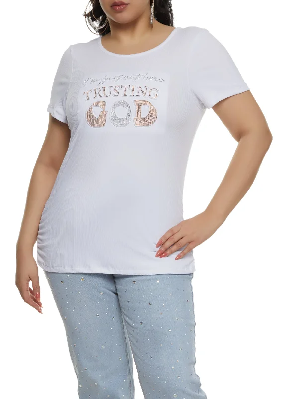 Plus Size Trusting God Rhinestone Embossed Graphic Tee