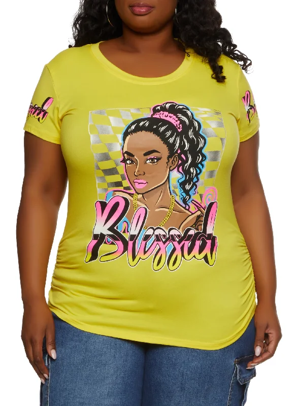 Plus Size Blessed Checkered Graphic Tee