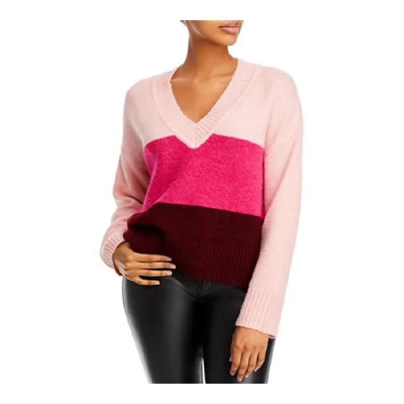 Aqua Women's Colorblock Knit Pullover Sweater Pink