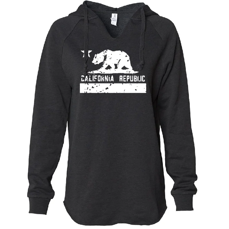 California Flag White Print Silhouette Women's Soft Hooded Pullover