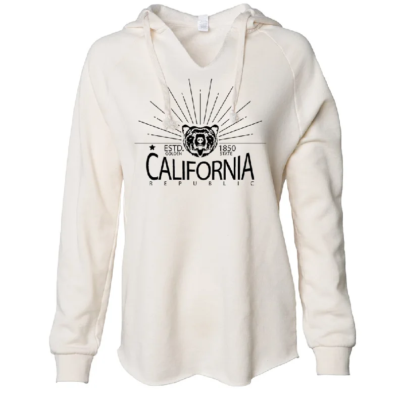 California Golden State Black Print Women's Soft Hooded Pullover