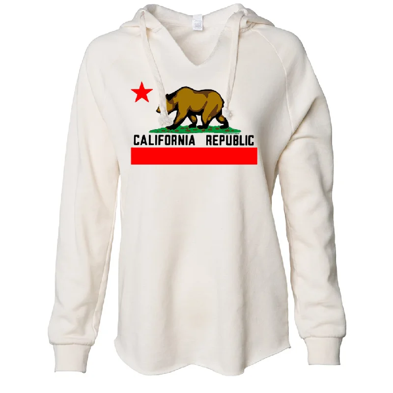 California Republic Borderless Bear Flag Black Text Women's Soft Hooded Pullover