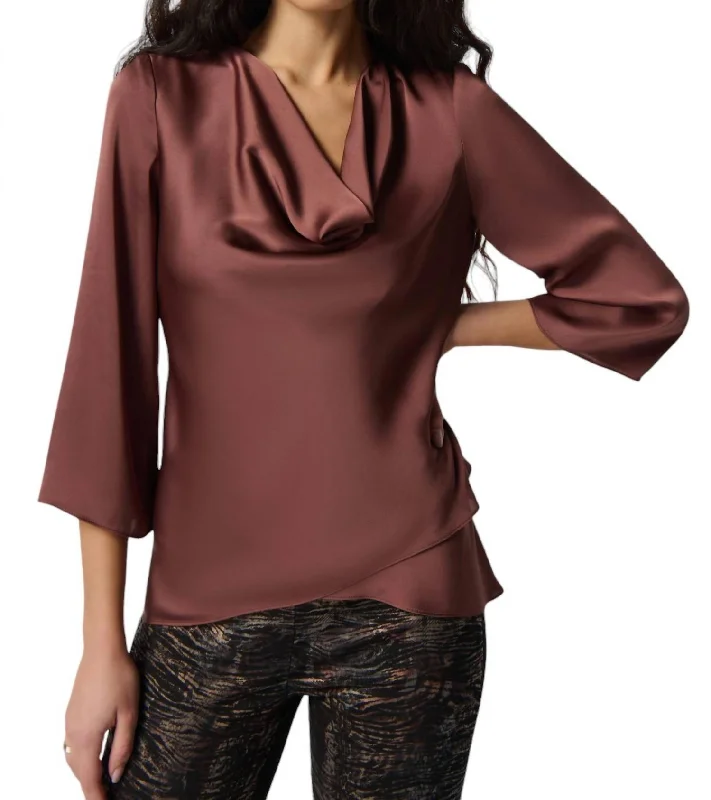 Cowl Neck Pullover Top In Toffee