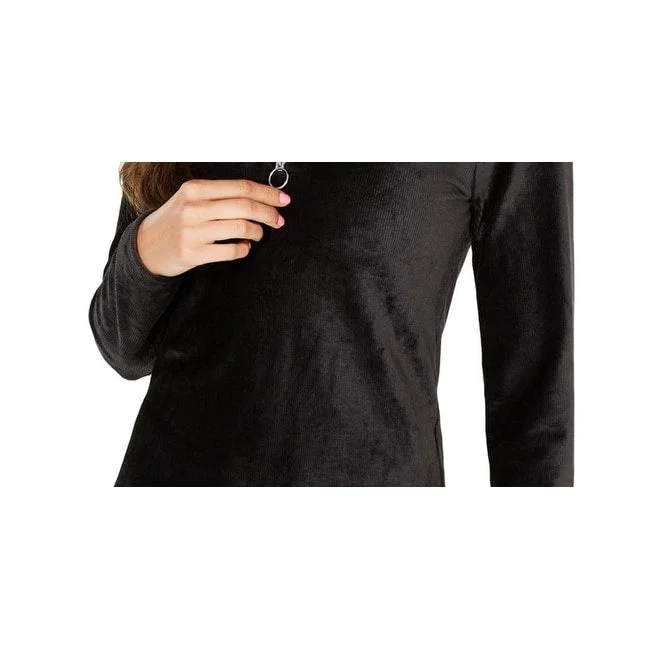 Crave Fame Junior's Corduroy Mock Neck Pullover Top Black Small