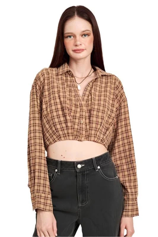 Cropped Button Up Shirt With Elastic Waistband