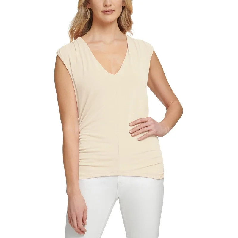 Dkny Women's Rouched V Neck Pullover Top Ivory Size Large