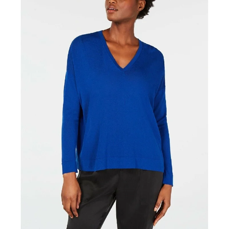 Eileen Fisher Women's Tencel Ribbed Trim Pullover Sweater Blue Size Small