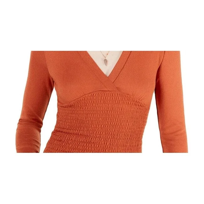 Freshman Forever Junior's Hacci Knit Smocked Pullover Sweater Orange Size X-Small