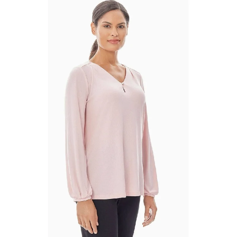 Kasper Women's Keyhole V Neck Pullover Top Pink Size 0