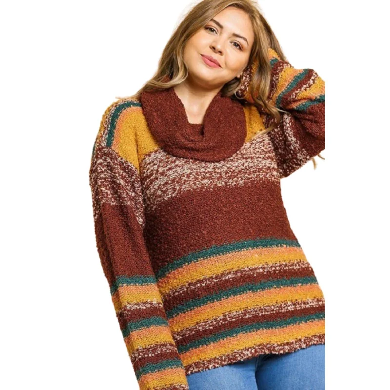 Multicolor Striped Fuzzy Knit Long Sleeve Pullover