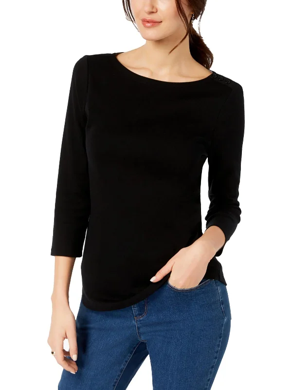 Petites Womens Knit 3/4 Sleeves Pullover Top