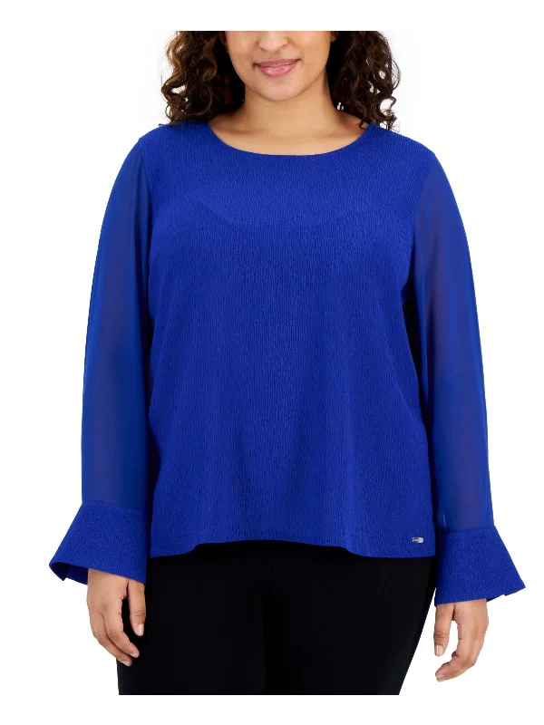 Plus Womens Crepe Scoop Neck Pullover Top