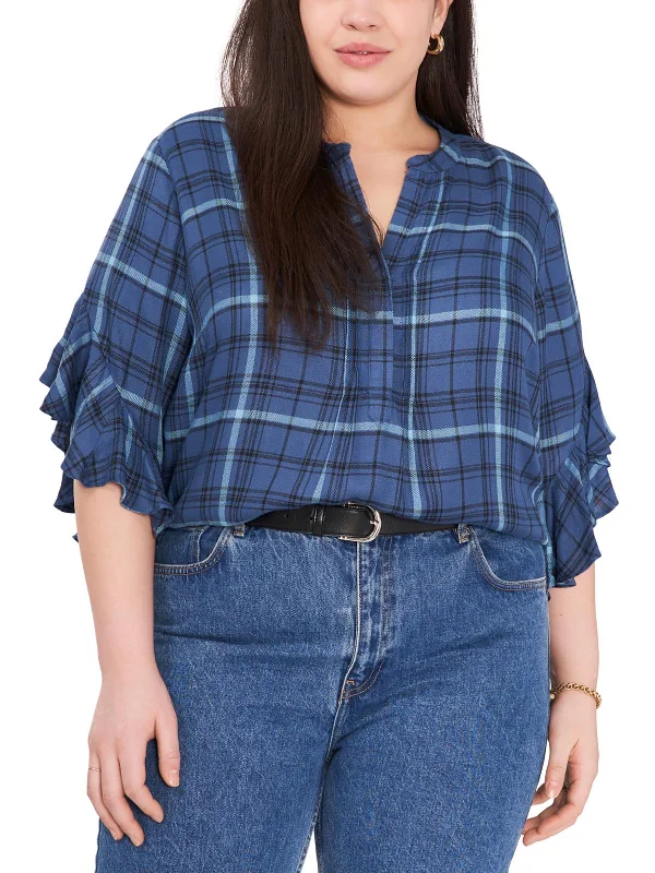 Plus Womens Plaid Pullover Top