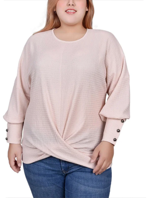 Plus Womens Textured Knit Pullover Top