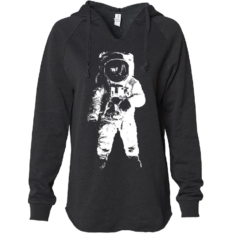 Space Astronaut Man on The Moon White Print Women's Soft Hooded Pullover