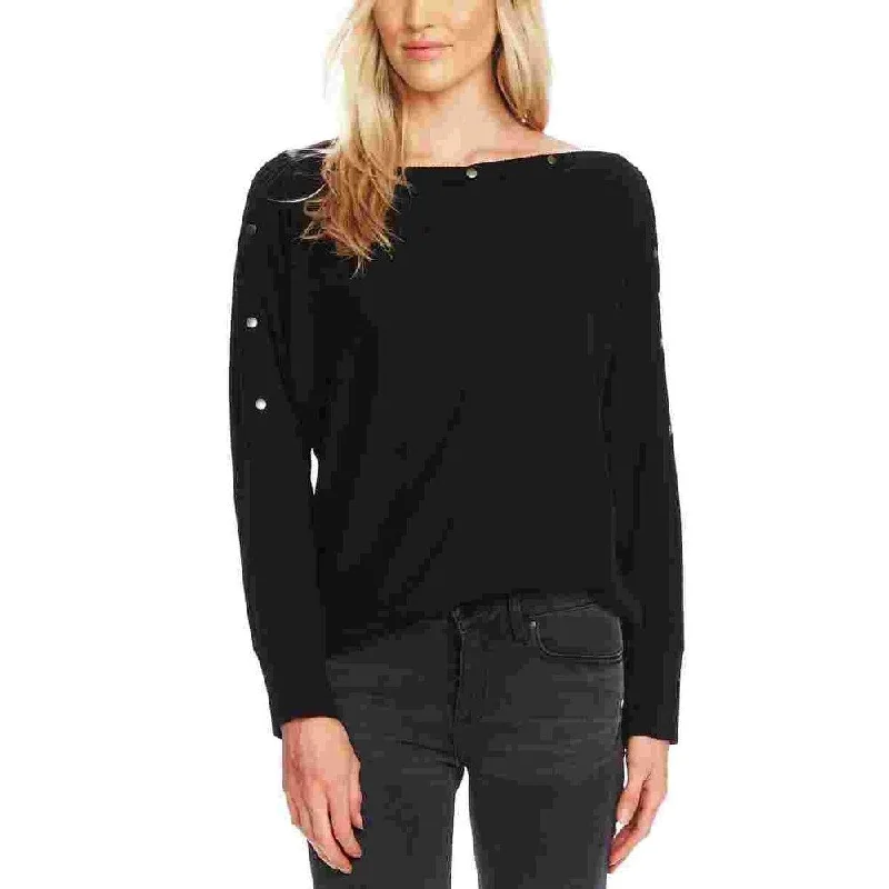 Vince Camuto Women's Snap Ribbed Trim Pullover Sweater Black Size Small